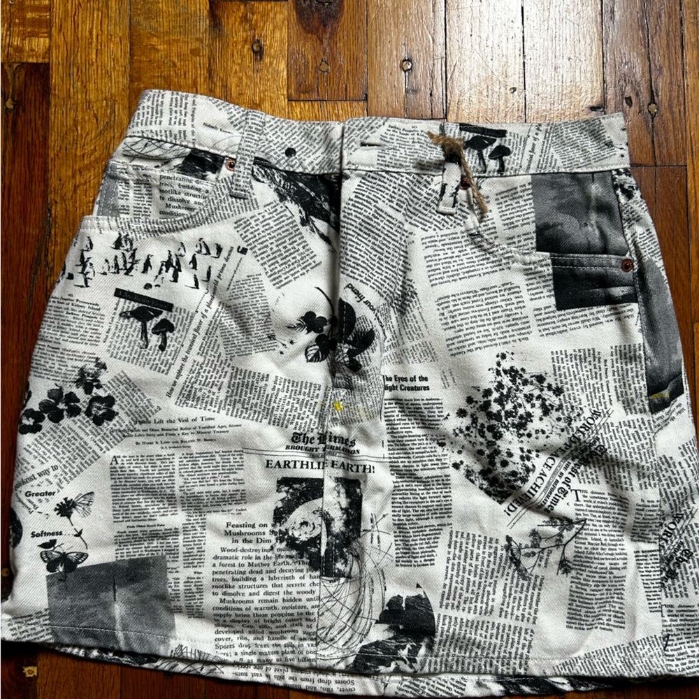 Reformation newsprint skirt